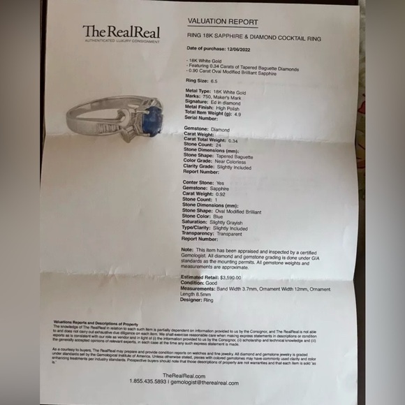 UK Estate 18K 750 WG Natural Sapphire & Diamond Engagement Ring with Appraisal - Picture 8 of 8